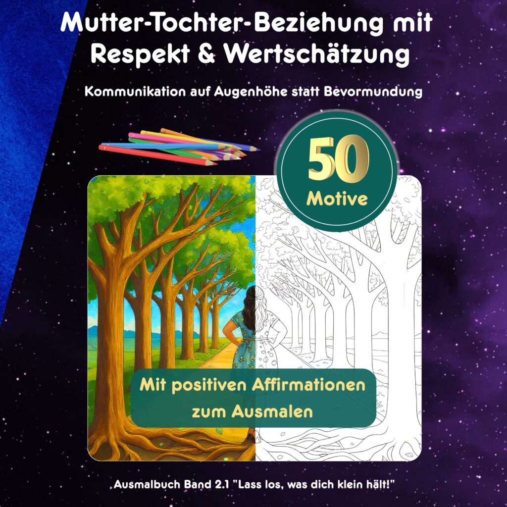 ✨ Kennst du dieses Gefühl? Du willst mit deiner Mutter auf Augenhöhe sprechen, stattdessen wirst du nicht ernst genommen? Du darfst nicht so sein, wie du bist? Vielleicht verletzt dich ihr Ton, oder du fühlst dich ständig kontrolliert – du bist immer noch die "unmündige" Tochter. Die Kämpfe und ungefragten Ratschläge rauben dir die Energie und dir fehlt die Unterstützung bei Fehlern und Hindernissen. 👉 Dieses Malbuch für erwachsene Frauen ist dein liebevoller Begleiter, wenn du bereit bist, loszulassen, was dich klein hält. Es hilft dir, klare Grenzen zu ziehen und dadurch Respekt und Liebe in der Mutter-Tochter-Beziehung zu stärken. Hole dir dein Glück und die Freude ins Leben zurück! Mit 50 fein gestalteten Motiven und positiven Affirmationen lädt dich dieses Achtsamkeits-Malbuch dazu ein, Frieden mit deiner Geschichte zu schließen. Nutze die Farben, um emotionale Verletzlichkeit zu überwinden und die Verbindung zu dir selbst zu vertiefen. Während du malst, verwandeln sich Kontrolle und Schuld in Selbstbewusstsein, Selbstwertgefühl und innere Ruhe.