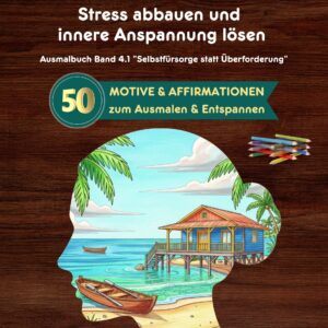 😔 Kennst du das Gefühl, ständig unter Strom zu stehen? Wenn dir der Alltag manchmal zu laut, zu voll oder einfach zu viel ist, dann schenke dir einen Moment mit Farbe und Stille – nur für dich. Wenn du dich nach mehr Gelassenheit, Achtsamkeit und Selbstfürsorge sehnst, dann ist dieses Anti-Stress-Malbuch genau das Richtige. 🎨 Deine kreative Auszeit vom Stress Dieses Malbuch zur Stressbewältigung hilft dir, innere Anspannung zu lösen und emotionalen Stress abzubauen – ganz sanft über Farbe, Form und bewusste Auszeiten. Beim Ausmalen der 50 beruhigenden Ausmalbilder fließt dein Fokus wieder nach innen: Muster, Blumen, Tiere, Landschaften und Mandalas laden dich ein, loszulassen und im Moment zu sein. Begleitende positive Affirmationen aktivieren dein Unterbewusstsein – damit du beim Ausmalen Schritt für Schritt Selbstliebe, Ruhe und innere Stärke aufbaust.